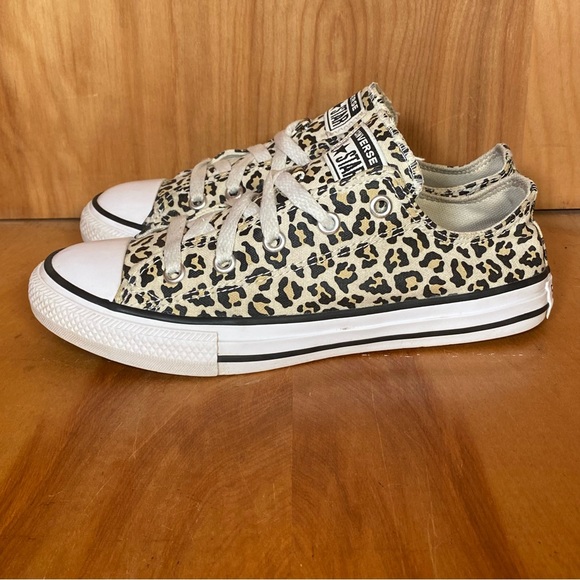 Youth 2 Converse All Star Low Sneakers Tan Cheetah SEF1051 - Picture 3 of 8